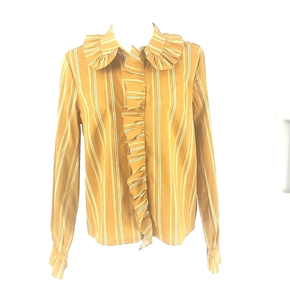 Just Save For Later, Giva Gold Ruffle  Long Sleeve Shirt,